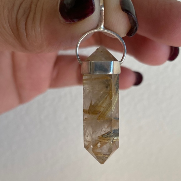 Sterling Silver Pendant, Gold Rutilated quartz stone - Picture 3 of 9